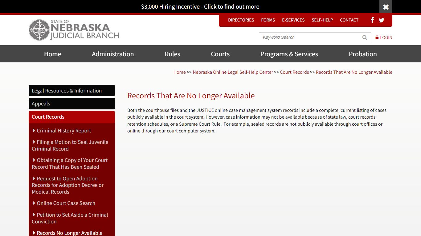 Records That Are No Longer Available - Nebraska Supreme Court